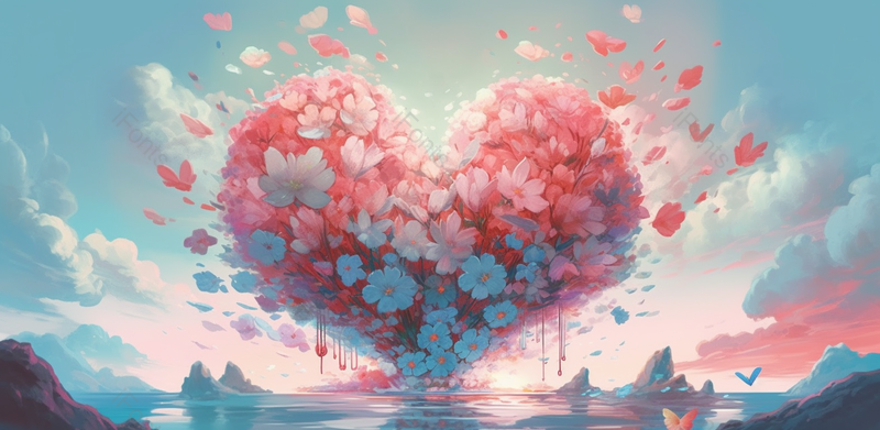 爱心花朵弥散蝴蝶手绘背景,插画/手绘图,插画/手绘图库,插画/手绘图下载,插画/手绘